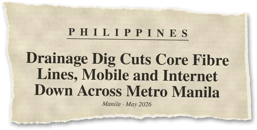 News headline: Philippines: Drainage excavation damaged core fibre lines, disrupting mobile and broadband across Metro Manila.