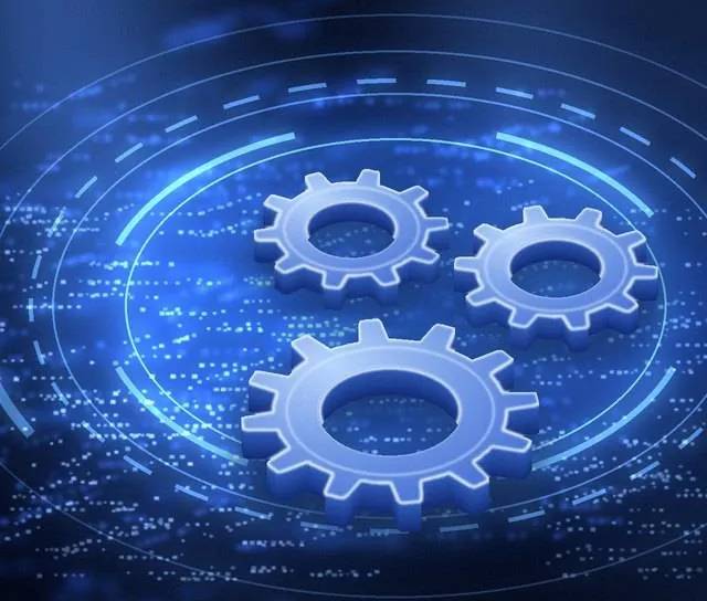 Interlocking gears representing the PointMan and LinQD technology ecosystem.