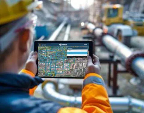 Field worker viewing a PointMan utility map on a tablet